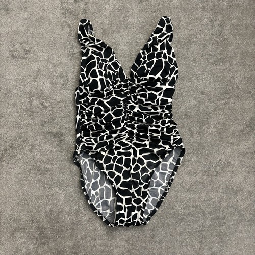 Miraclesuit Badeanzug schwarz Giraffe exotischer Druck Rüschen Schlankmacher Bademode 8