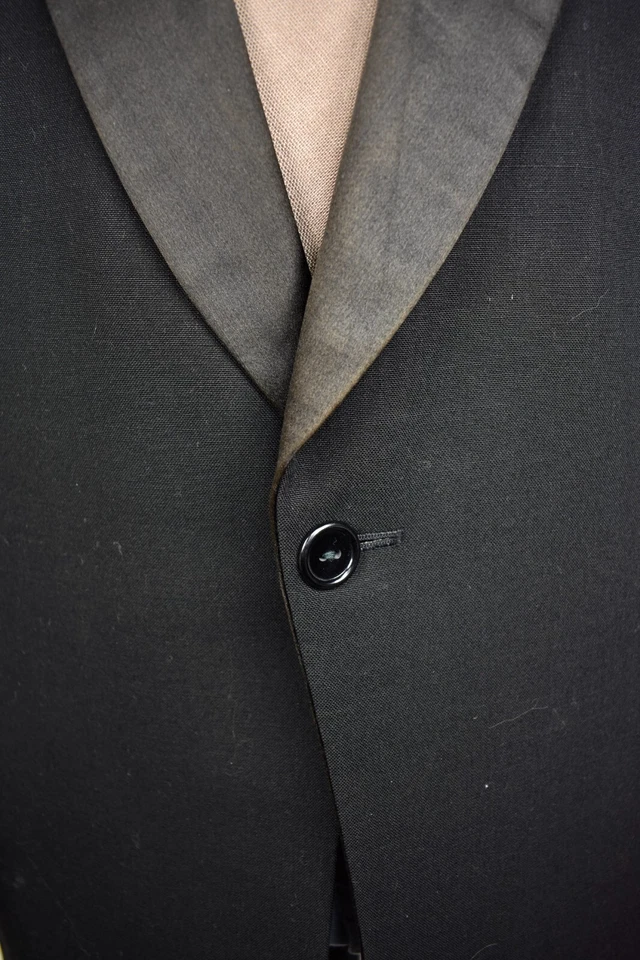 1950 年代 Rockingham 纯黑色羊毛两件式单扣晚餐套装尺寸:41S — 第 2/4 张图片