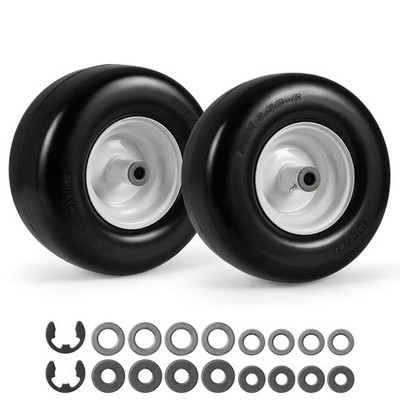 2 Pack 13 x 6.50-6 Flat Free Tires & Wheels w/5.5''-6.8''Centered Hub 3/4'' Bushing
