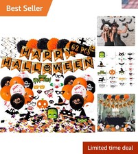 Complete 62PCS Halloween Party Decor: Photo Booth, Balloons Pom Poms