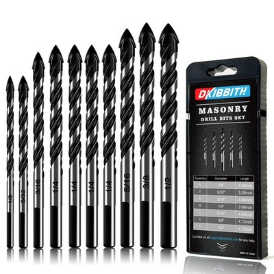 10-Piece Masonry Drill Bit Set for 10 Piece 1/8''-1/2'' Set, Black 