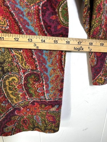 TALBOTS Pure Cashmere Sweater Muted Red Paisley 3/4 Sleeve Size SP Quiet Luxury - Picture 4 of 9