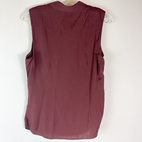 Theory NWOT Women's Fitted Sleeveless Silk Shirt Burgundy Size L - Picture 5 of 7