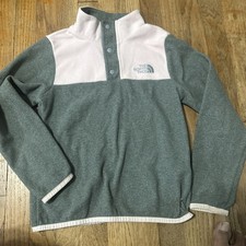 The North Face Girls Fleece 1/4 Snap Pullover Size XS 6 Gray Pink Long Sleeve