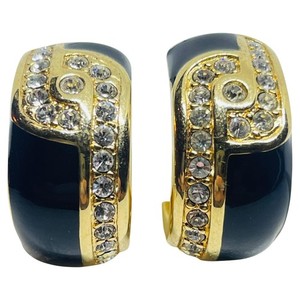Authentic SWAROVSKI swan signed gold plated enamel rhinestones post designer earrings