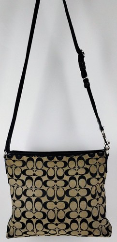 Coach Signature Stripe C Crossbody Shoulder Bag Handbag Black Patent Leather - Picture 6 of 15