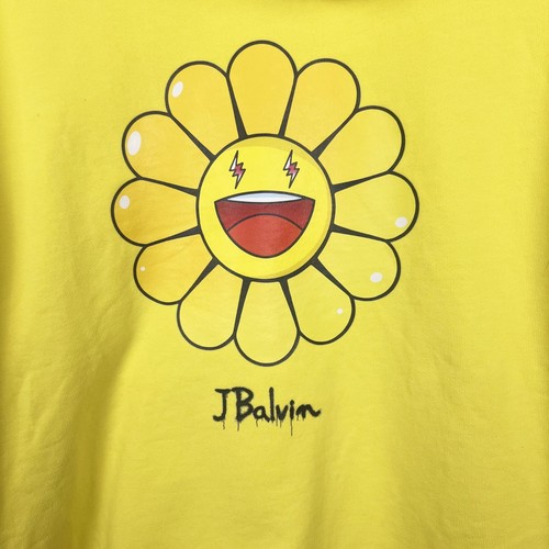 J Balvin X Takashi Murakami flower hoodie yellow pullover sweatshirt L Amarillow - Picture 2 of 10