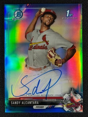 Sandy Alcantara 2017 Bowman Chrome 1st Blue Refractor AUTO 55/150 MARLINS 