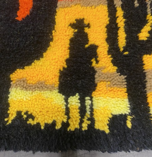 vintage latch hook rug completed Southwestern Cactus And Cowboy Sunset 1970s - Picture 5 of 12