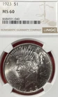 1923 NGC MS60 Peace Dollar 90% Silver- Current melt : $84.55 At listing start