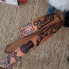 USA MADE TOOLED MUSIC CITY NASHVILLE ROCKABILLY GUITAR WESTERN LEATHER BELT 36