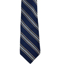 David Cremmin Signature Collection Handmade Striped Tie Navy Blue Brown Silk