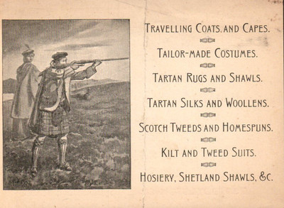 ROMANES & PATERSON TRADE CARD EDINBURGH BOSTON CLAN TARTAN MFG SCOTCH TWEEDS