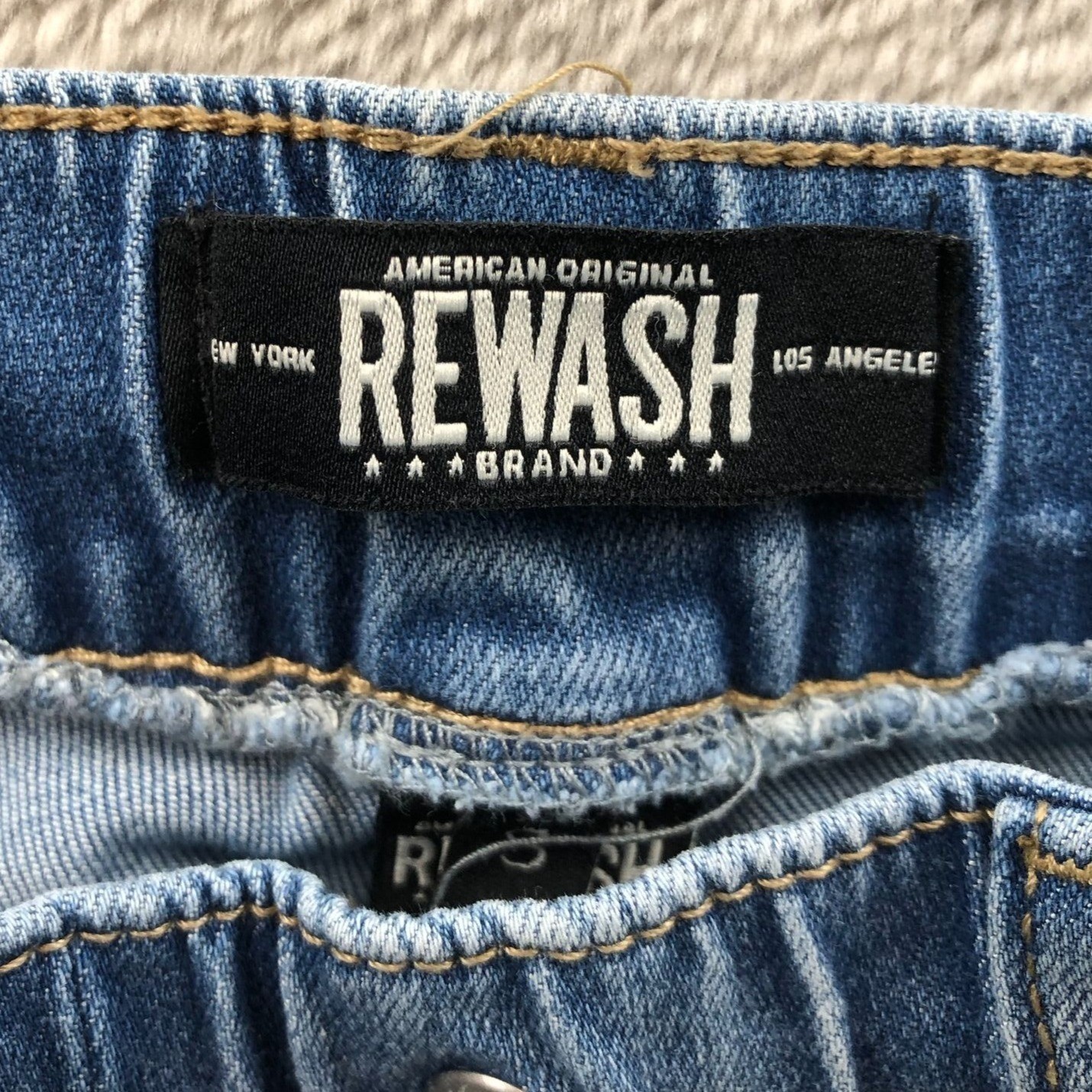 Rewash Mens Joggers Jeans Small Blue Denim Drawstring Tapered Leg Casual Pull On