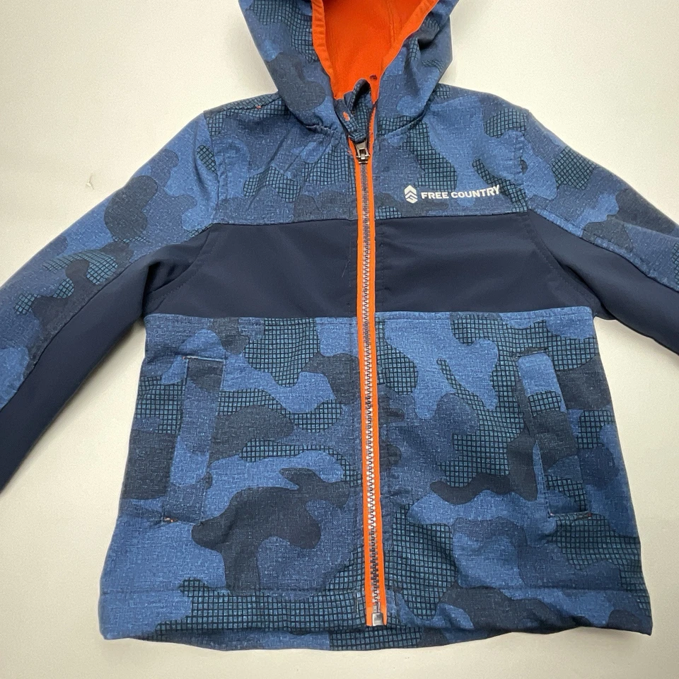 Chaqueta softshell con capucha Free Country para niño talla pequeña 4 naranja/azul juvenil Foto 4 de 4