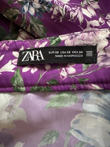 Womens Zara Satin Feel Purple Stretch Waist Midi Long Floral Skirt XS - Picture 8 of 12