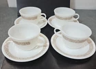 Vintage Set of 4 Pyrex Corelle Woodland Brown Coffee Tea Cups & Corelle Saucers