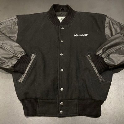 Vintage 90s Microsoft Varsity Jacket Men s Medium Wool Bomber Leather Sleeve 
