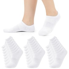 Cooraby 12 Pairs Boys Girls No Show Heel Grip Low Cut Socks 6-8 Years, White