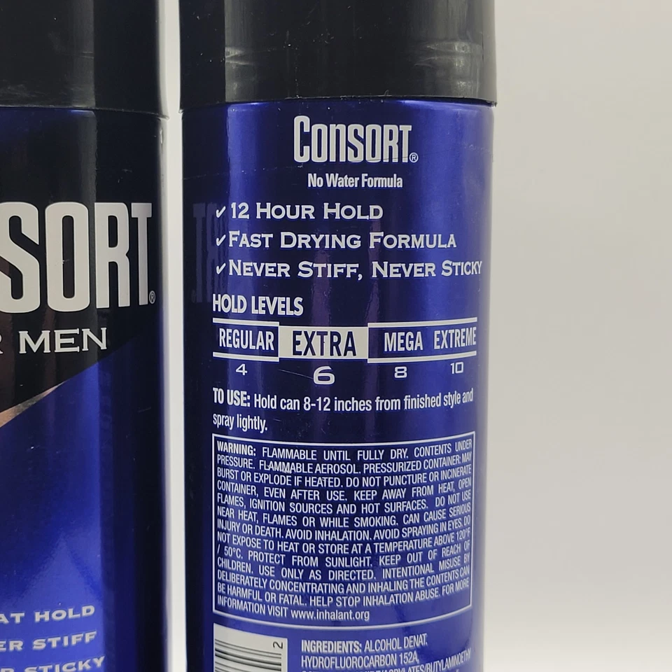 Spray para el cabello Consort en aerosol para hombres SIN PERFUME, SUJECIÓN EXTRA 8,3 oz - (paquete de 2) Foto 3 de 4