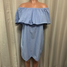 J. Crew Tipped Off Shoulder Mini Dress Women's Size Medium Blue Pullover