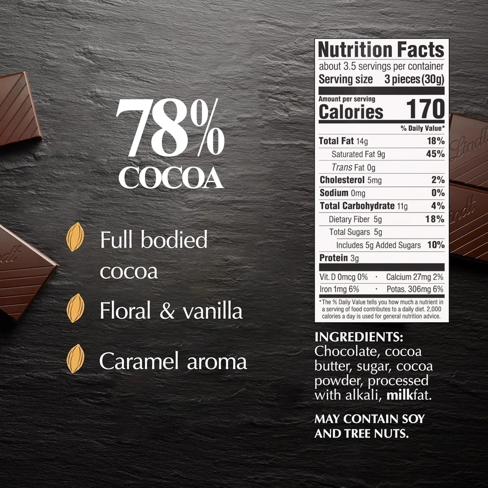 Barra de chocolate negro Lindt Excellence con 78 % cacao (paquete de 12) 3,5 oz cada una Foto 2 de 4