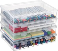 Clear Plastic Storage Box Set, 4 Multipurpose Craft Organizers with