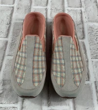 Easy Spirit Shoes Womens Sz 9 W Gray Pink Plaid Trackworks Slip On Mule Sneaker