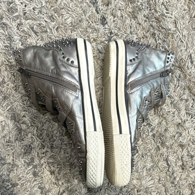 Ash Silver Studded Buckle Women's Athletic Sneakers High Top sz 38