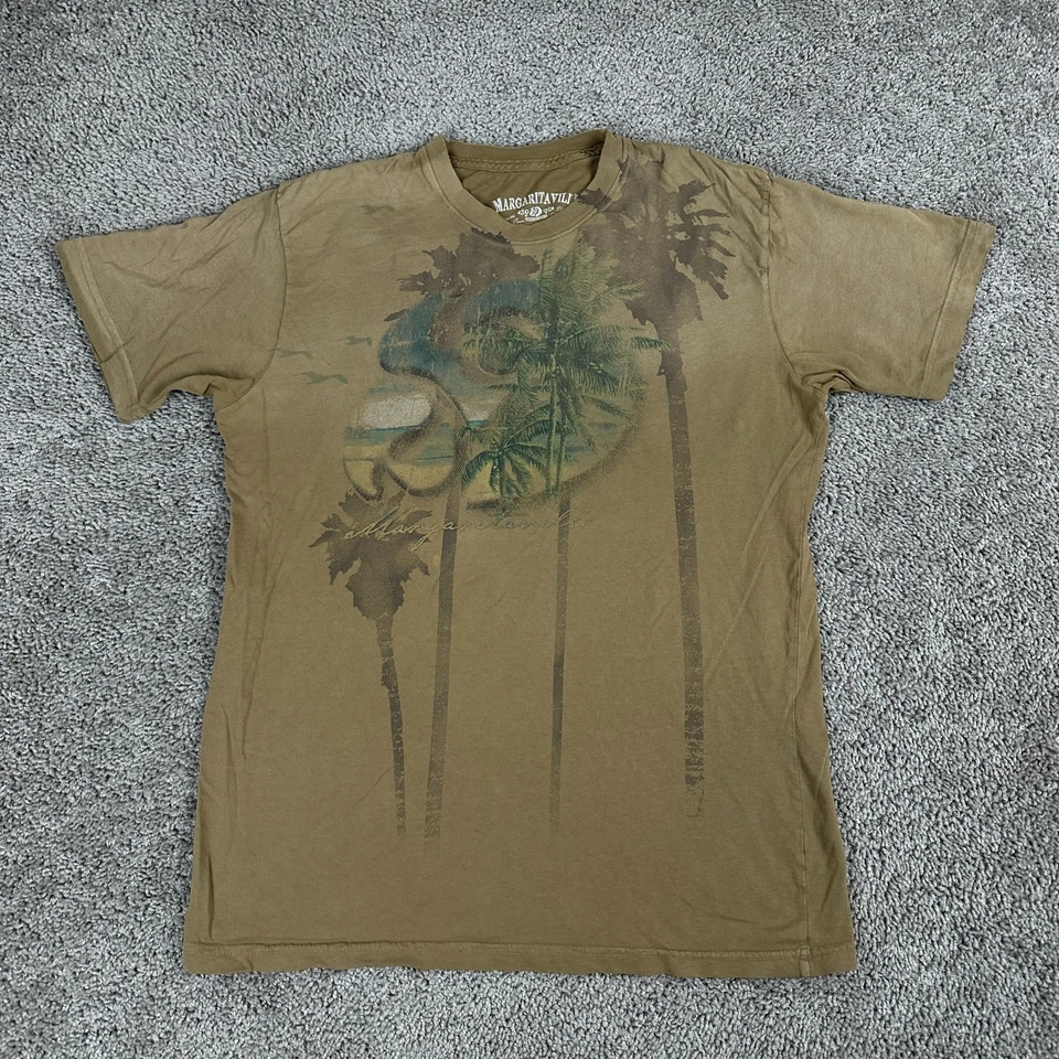 Margaritaville Shirt Mens Medium Brown Green Parrot Head Palm Tree Jimmy Buffett - Image 2 of 4