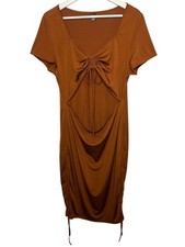 SHEIN Curve 2XL Brown Bodycon Dress Ruched Cut Out Short Sleeve 42 in