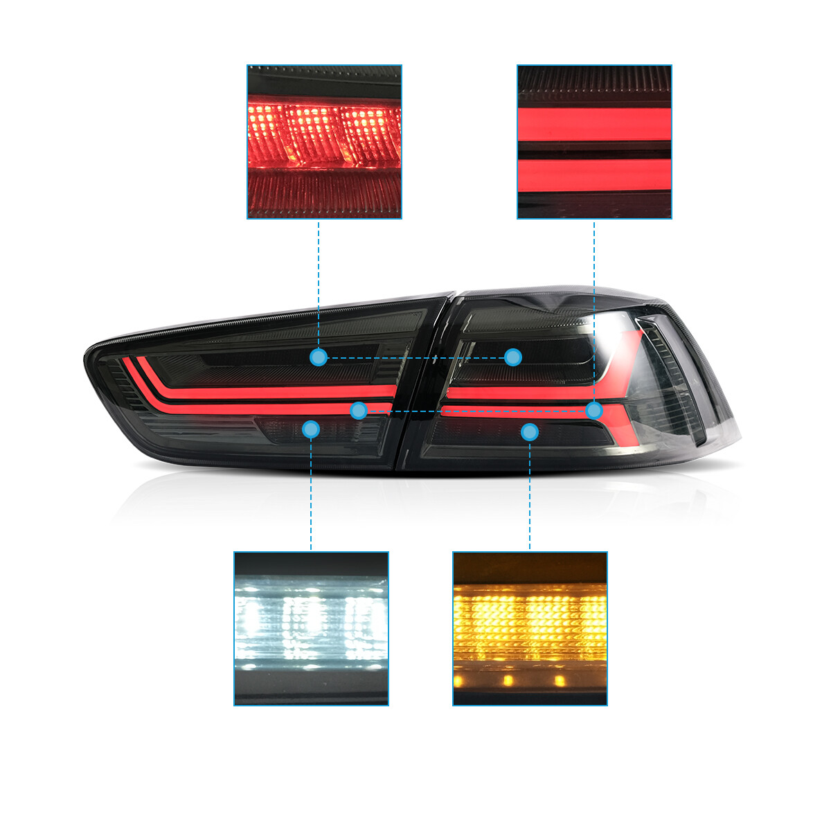 Black Smoked Tail Lights For 2008-2017 Mitsubishi Lancer & EVO X - Direct Replacement Pair (DOT Compliant)