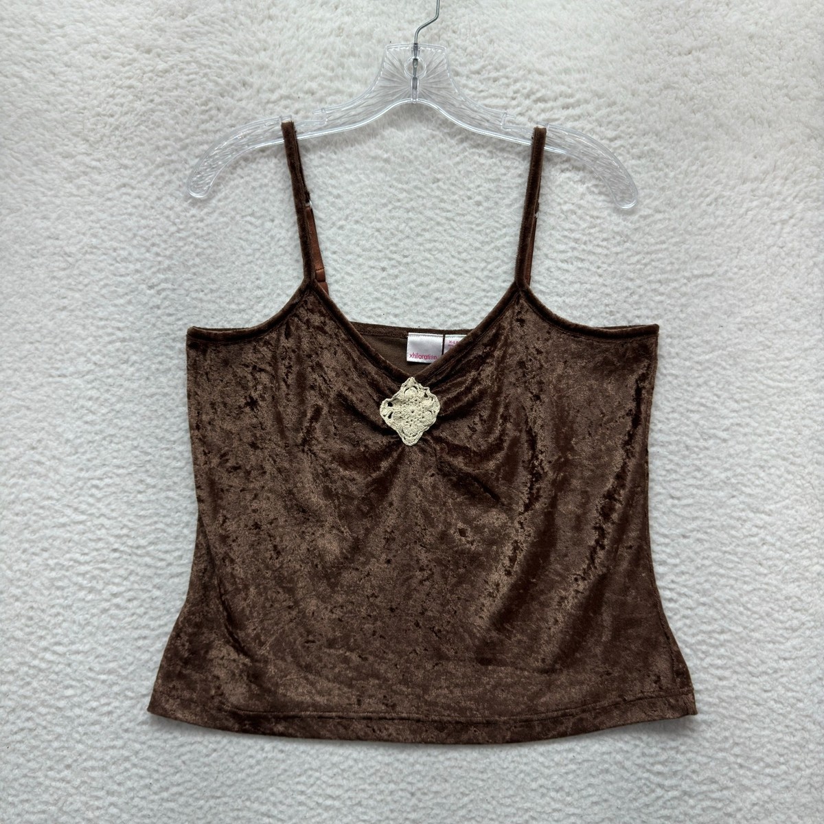 Y2K Vintage Xhilaration Camisole Top XL Brown Crushed Velvet Boho Fairy  Grunge