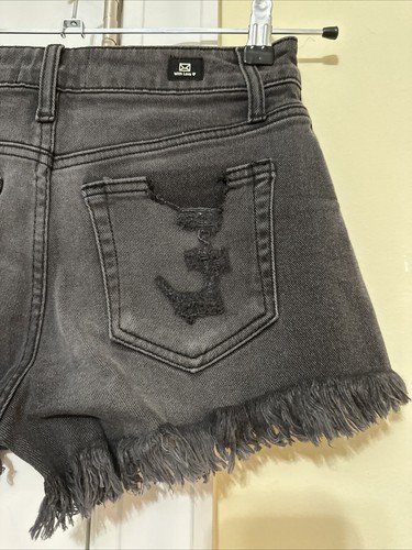 Pantalones cortos de mezclilla L.TJ con dobladillo deshilachado negros lavados XS - Imagen 6 de 9