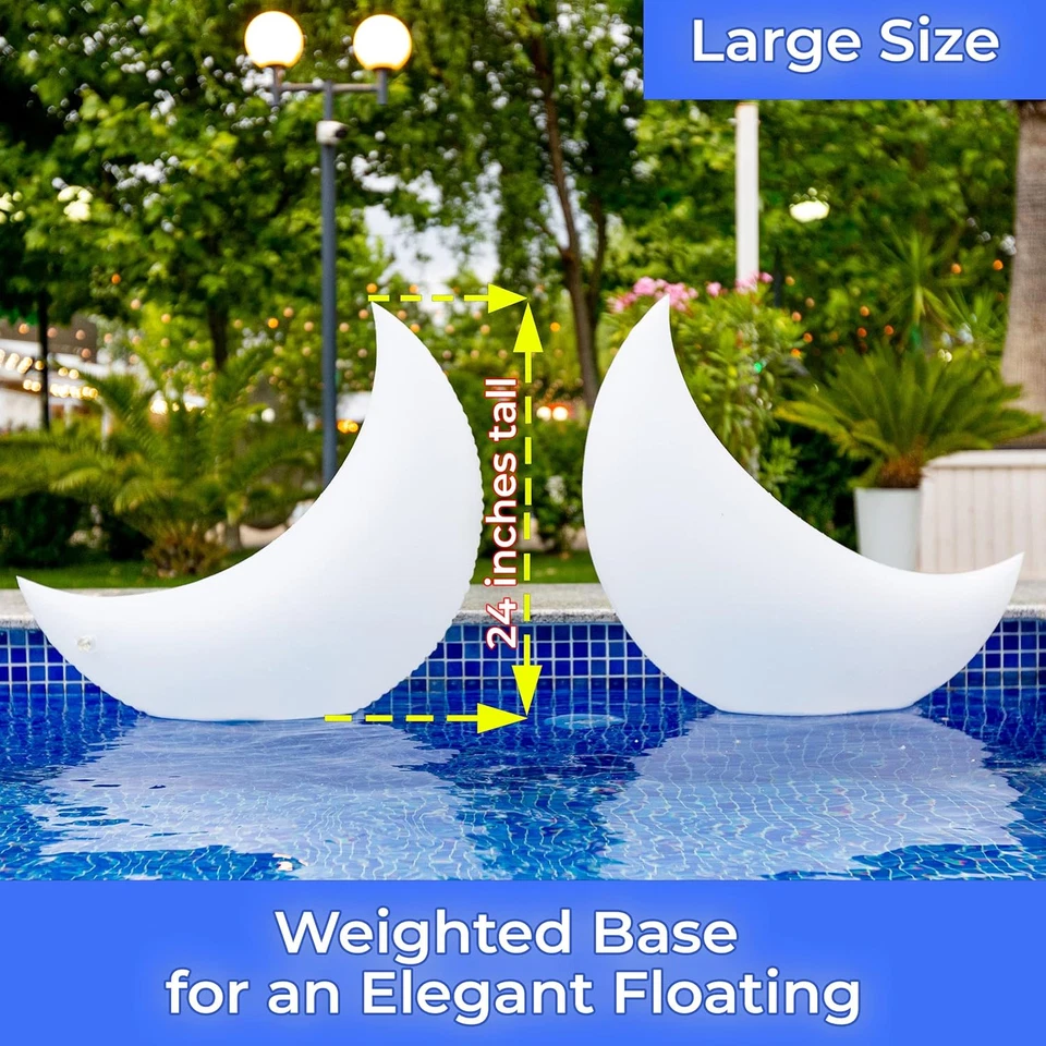 Floating Pool Lights for Swimming Pool Solar Powered - 24" Crescent Moon, 2 Pcs - Image 3 of 4