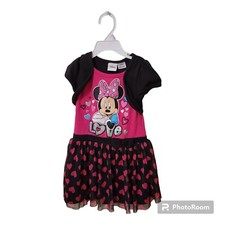 Disney Minnie Mouse Girls Dress Black With Pink Hearts Glitter And Tulle Size 3T