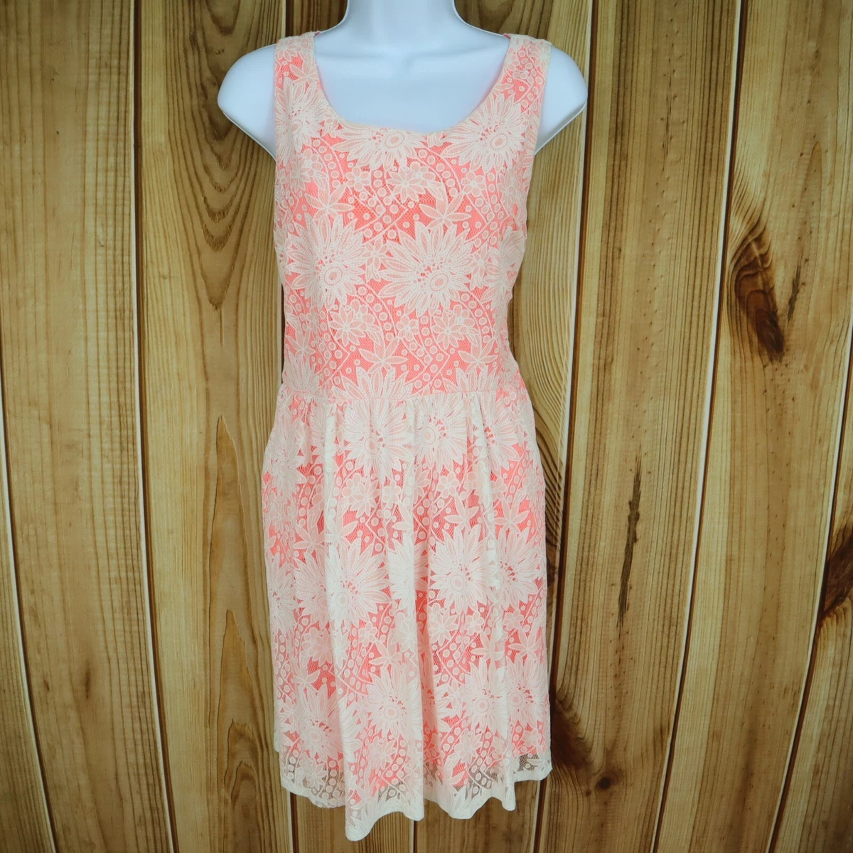 Xhilaration Dress Knee Length Womens L Pink Peach White Floral