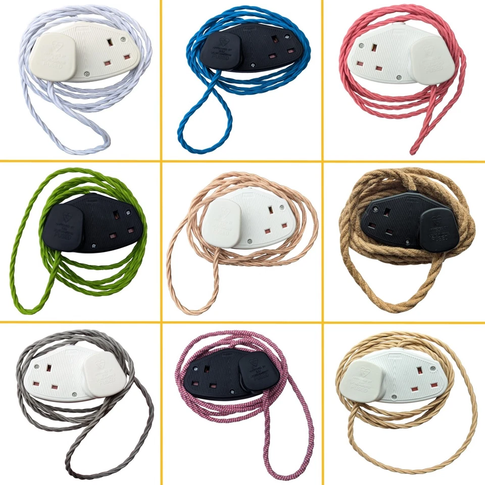 Electric Extension Leads Vintage Style Cable 2m Braided Fabric Twisted Cord - Image 2 of 4