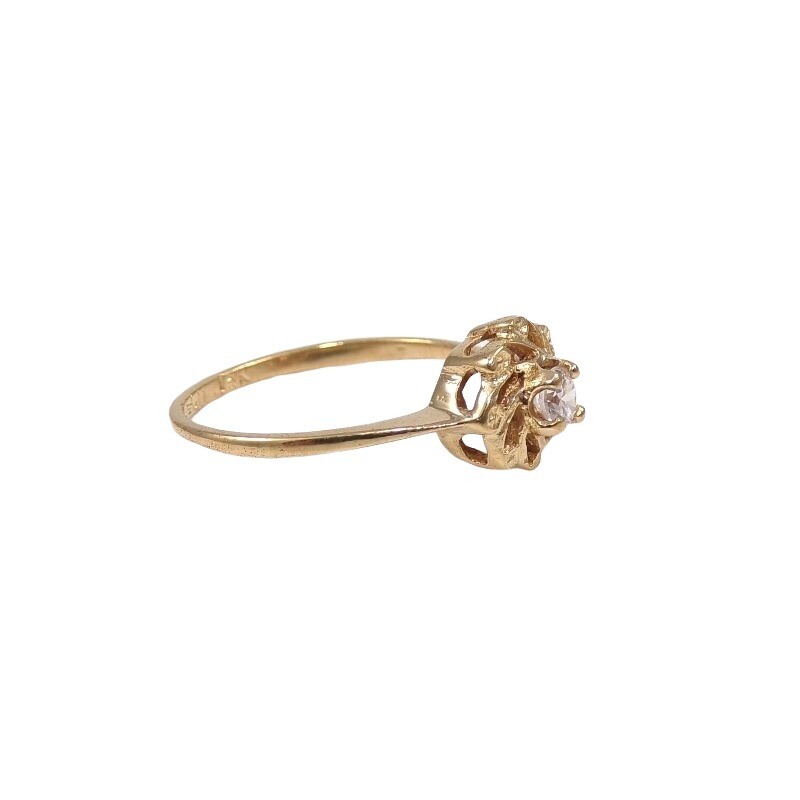 Solid 18K Yellow Gold Clear CZ Flower Ring Size 6 - image 2
