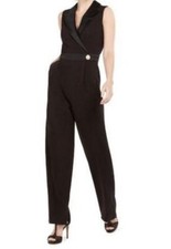 Vince Camuto Black Jumpsuit Dress Up Tuxedo Collar Wide Leg V Neck Women 10 New