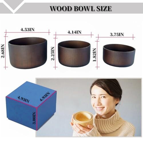 Salad Bowl, Wooden Fruit Bowls Set, Handmade Natural Wood Salad Bowls Brown - Foto 3 di 7