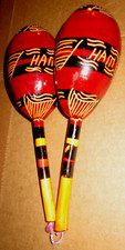 Vintage Pair Haitian Tourist Maracas Hand painted Wood Rumba Shakers Haiti beat