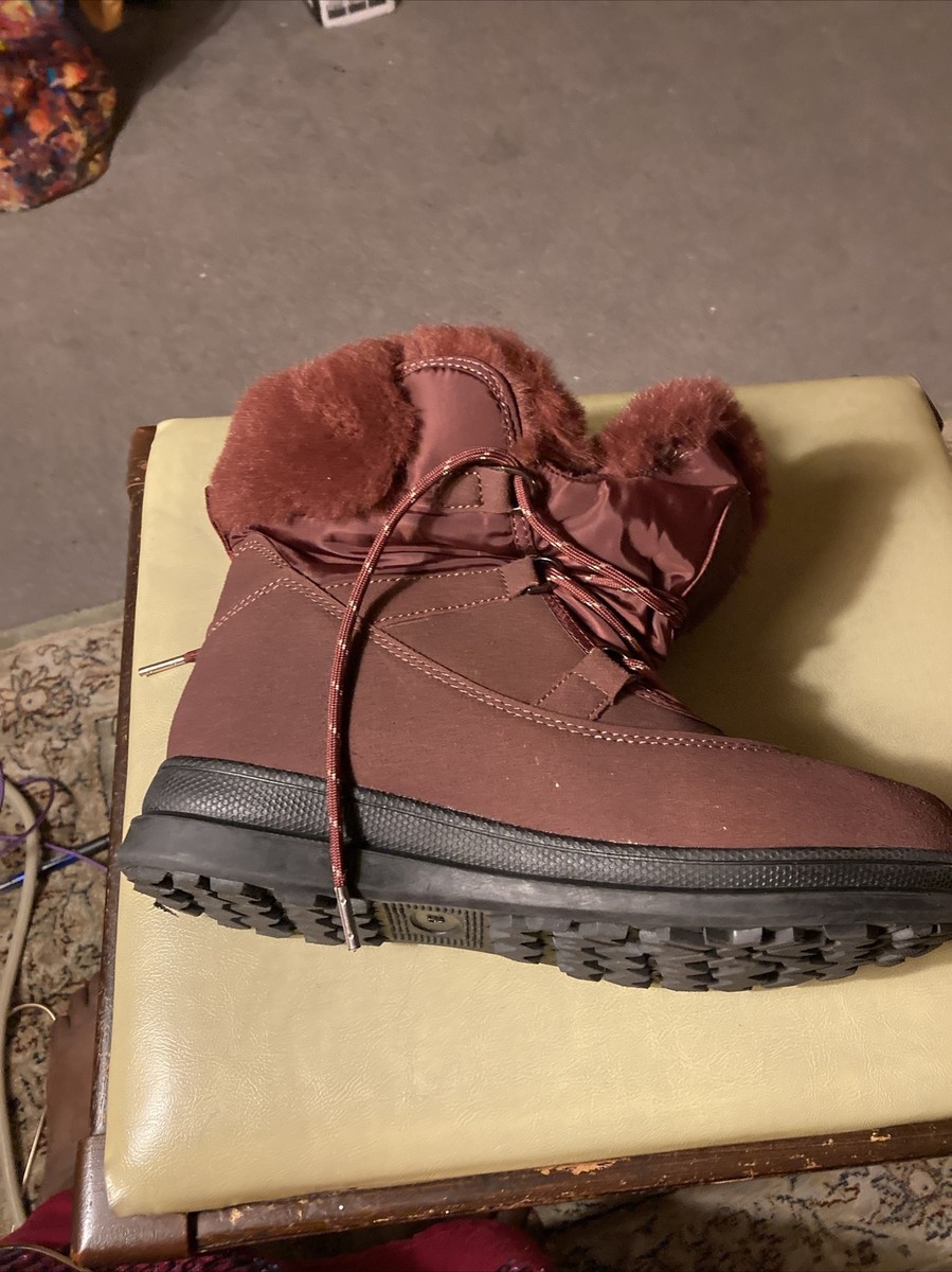 Floopi Size 10 Burgundy Boots Faux Fur Lace-up Winter Shoes Fleece-Lined