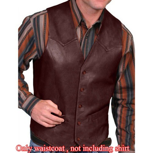 Men's Genuine Classic Black Real Leather Plain Waistcoat Motorcycle Biker Vest* - Picture 7 of 10