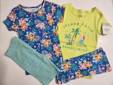 Carters Girls Size 5 Island Cutie 4 Piece Pajama Shorts Set Cotton Tropical