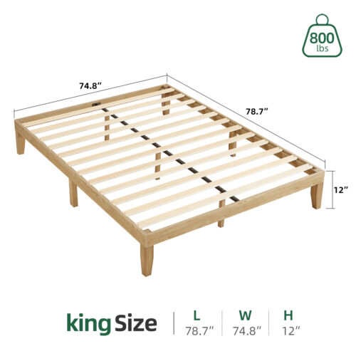 EFURDEN King Size Bed Frame 12 Inch Wood Platform Bed Frame No Box Spring Needed