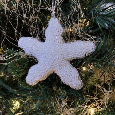 Starfish Shell Pearl Tone Seed Bead Christmas Everyday Ornament