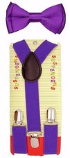 Solid Purple Kids Boys Girls Y-Back Adjustable Bow Tie Purple Kid suspenders-2