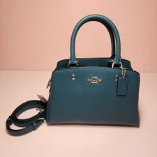 Coach 91146 Mini Lillie Carryall Bag in Deep Turquoise Blue Crossgrain Mineral