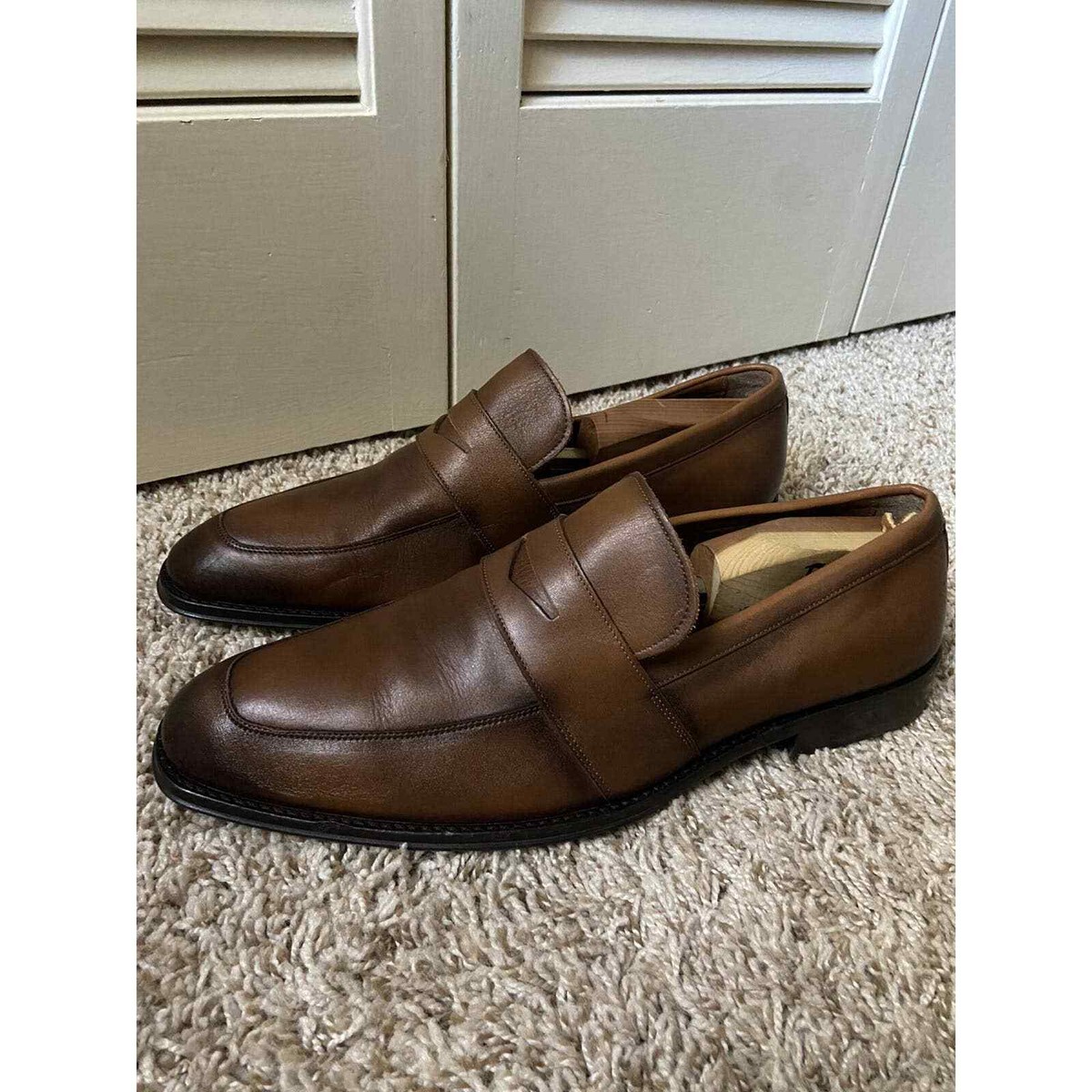 $368 Saks Fifth Avenue Brown Leather Penny Strap Loafers  display picture 2
